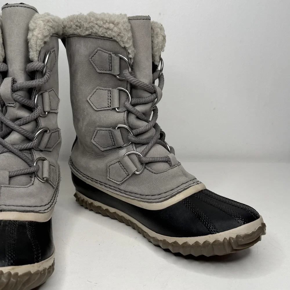 Sorel Joan of Arctic Snow Boots Womens 7 Quarry Grey Waterproof Suede Lace Up